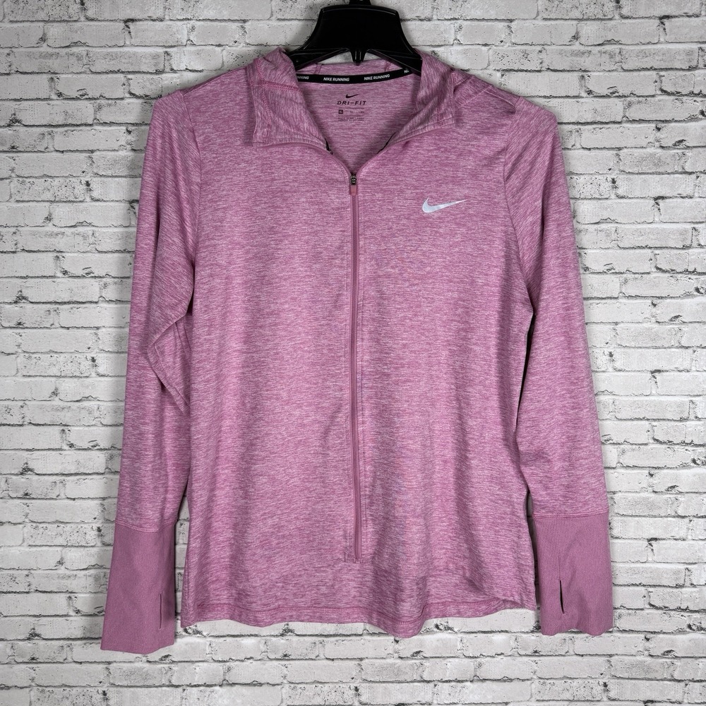 Nike Running Dri-FIT Hoodie Womens XL Pink Full Zip Athletic Thumbholes